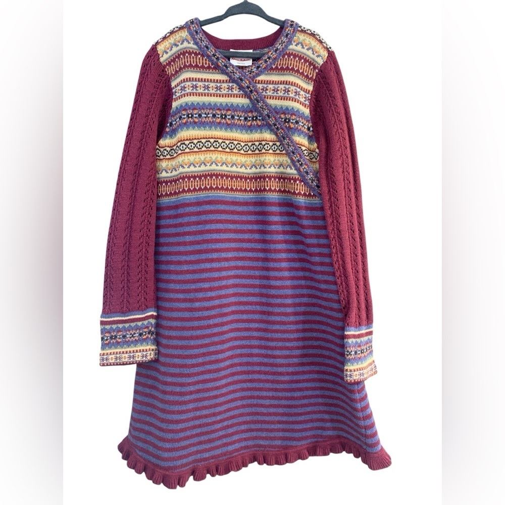 Hanna Anderson Fair Isle Knit Stylish Multicolor Striped Sweater Dress size 130